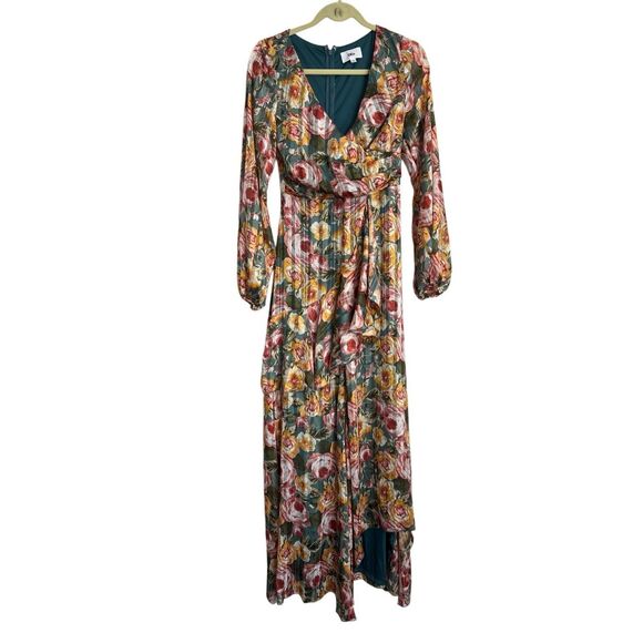 Olia Dress Womens Size Small Green Maxi Floral Faux Wrap Chiffon Long Sleeve NWT - Picture 1 of 9